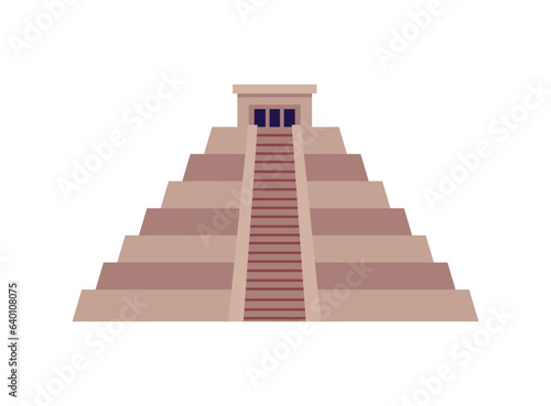 Maya civilization pyramid  flat vector illustration isolated on white background.