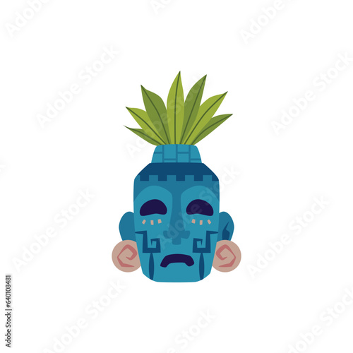 Mayan mask, flat vector illustration isolated on white background.