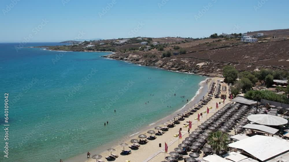 Aerial views from over Golden Beach, on the Greek Island of Paros Aerial views from over Golden Beach, on the Greek Island of Paros