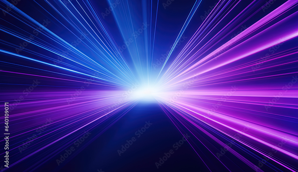 Fototapeta premium Abstract Light Speed Burst - A dynamic abstract design depicting a light speed burst in blue and purple hues, perfect for futuristic backgrounds, digital art, and energetic design projects.