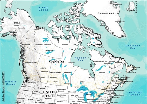 Принти на полотні Canada detailed roads and water bodies map