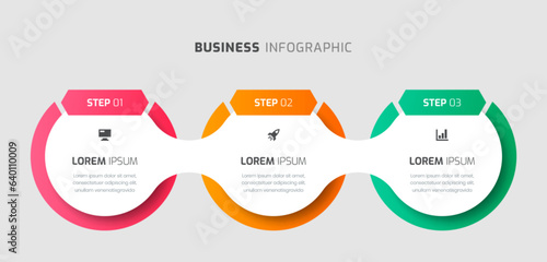 Vector Infographic Template with Circle Label, Icons, and 3 Steps for Presentation