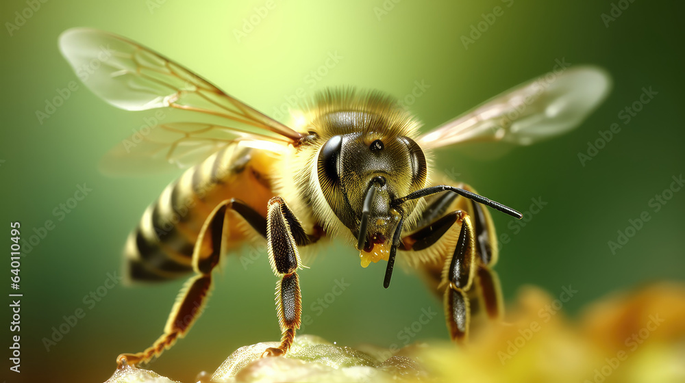 Fototapeta premium Closeup of a bee. Ai Generative illustration