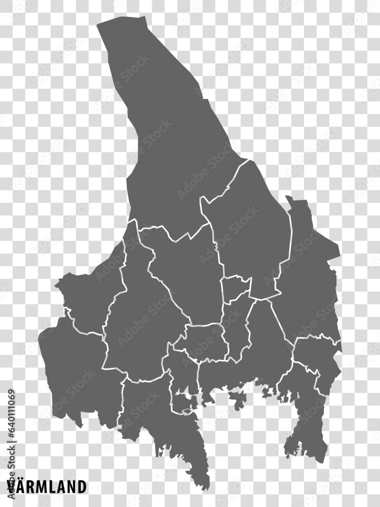Obraz premium Blank map Varmland County of Sweden. High quality map Varmland County on transparent background for your web site design, logo, app, UI. Sweden. EPS10.