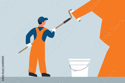 Professional painters painting a wall .Vector