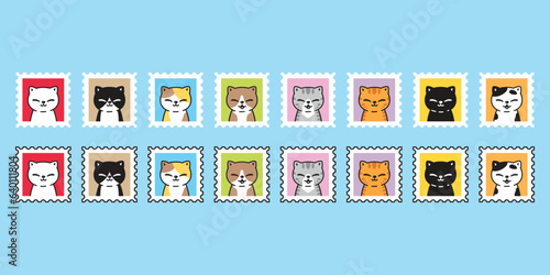 cat vector kitten stamp icon cartoon neko calico pet smile post mail character symbol tattoo scarf illustration isolated design clip art