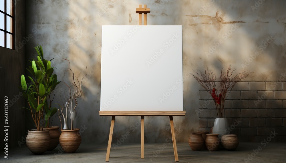 easel with canvas - obrazy, fototapety, plakaty 