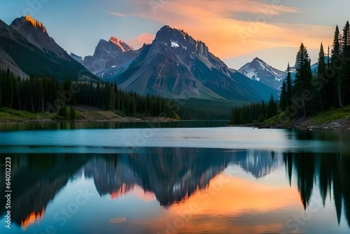 Scenic view of mountains reflecting in Lake at dusk