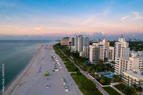 Miami Beach, Florida, USA - Morning aerial view of luxury condominiums and hotels in Mid-beach. © Mdv Edwards