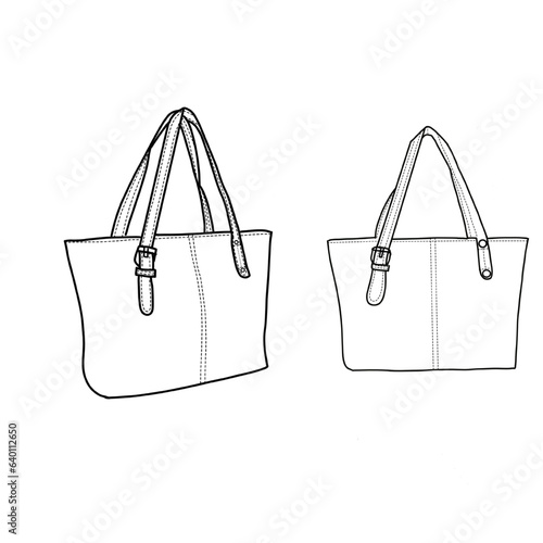 Shoulder bag, tote bag flat sketch vector illustration