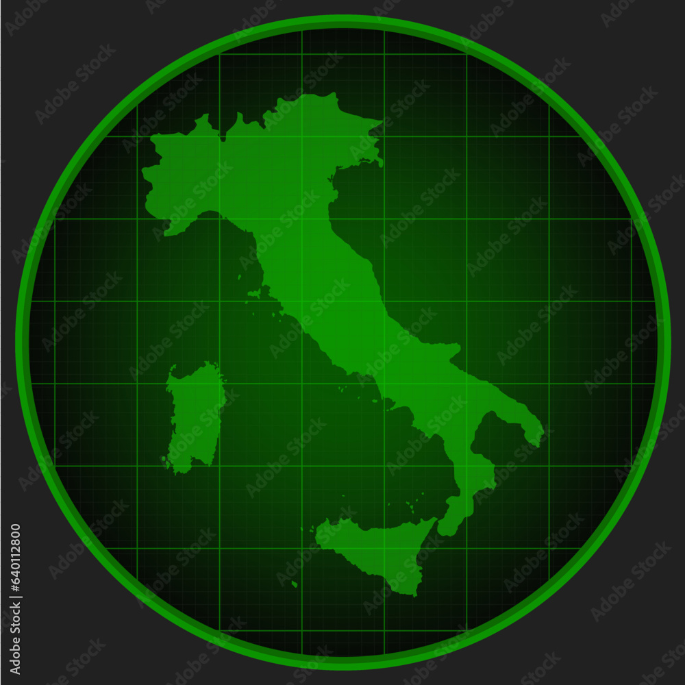 Vector map Italy on the radar screen Vector map Italy on the radar screen