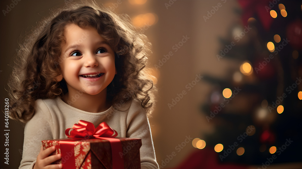 Happy Laughing Child Girl With Christmas Present Happy Laughing Child Girl With Christmas Present