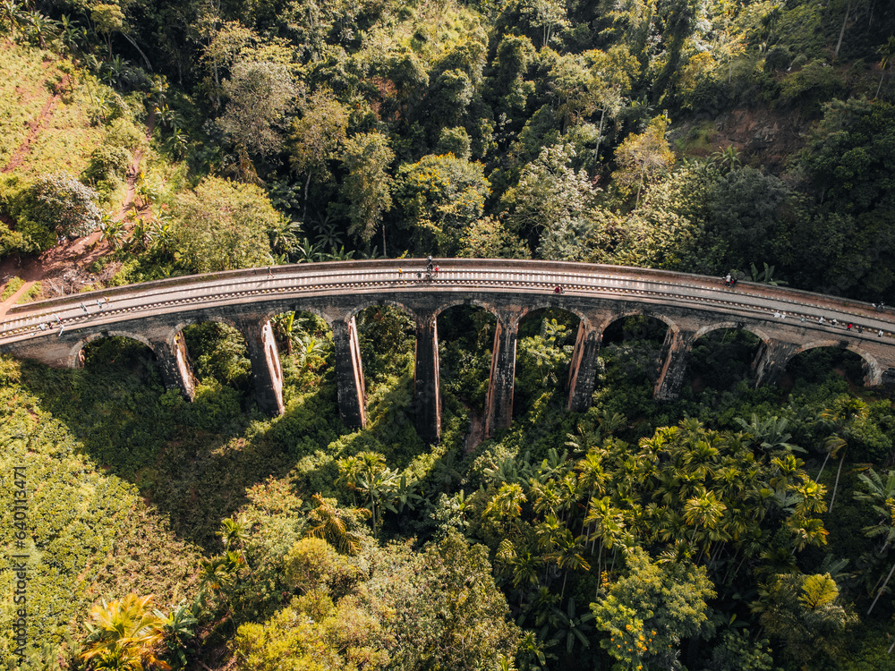 Aerial Photo of Nine Arch Bridge in Ella, famous train journey in Sri Lanka