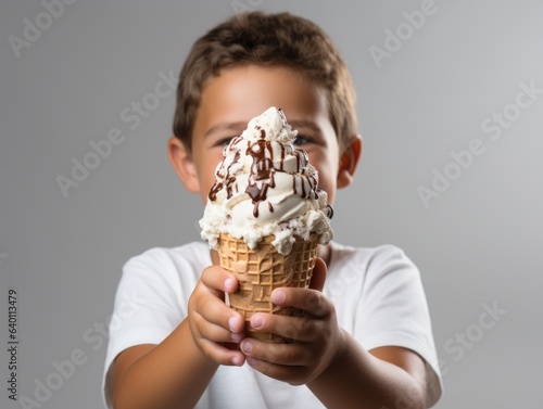 Boy smiling while holding an ice cream cone