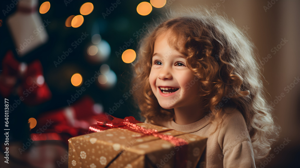 Happy Laughing Child Girl With Christmas Present Happy Laughing Child Girl With Christmas Present