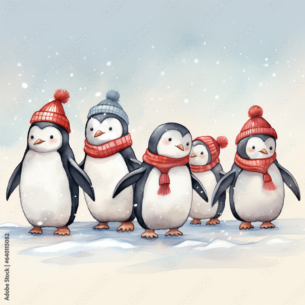 Fototapeta premium Christmas card design - penguins