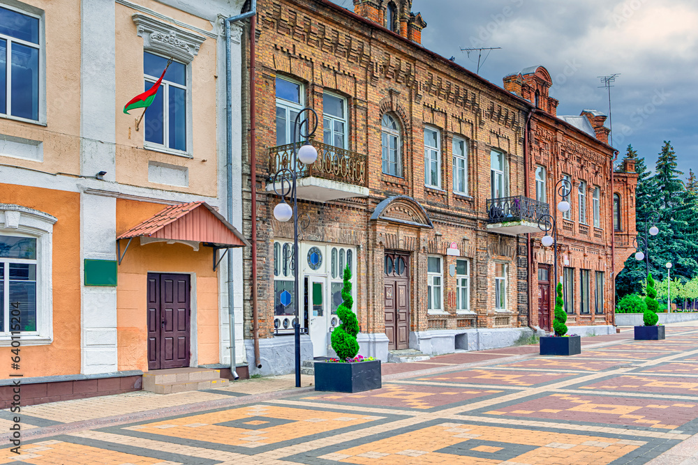 One of Walking Streeets of City of Pinsk in Belarus During Summer Time