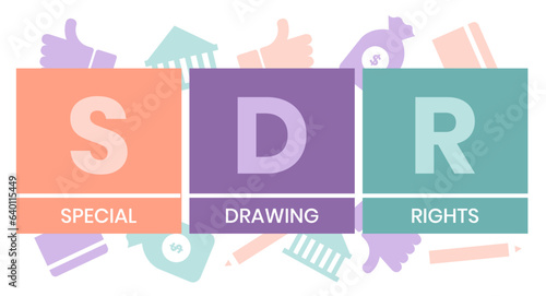 SDR, Special Drawing Rights acronym. Concept with keywords, people and icons. Flat vector illustration. Isolated on white background.