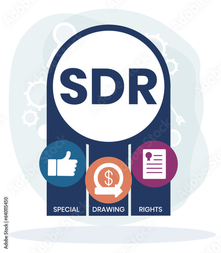SDR, Special Drawing Rights acronym. Concept with keywords, people and icons. Flat vector illustration. Isolated on white background.