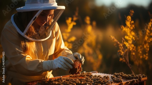 Beekeeper holding frame with honey © Dushan