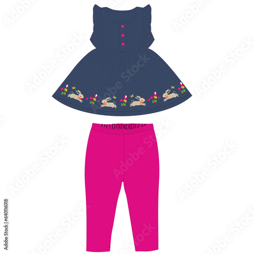  frocks with leggings rabbit print vector.