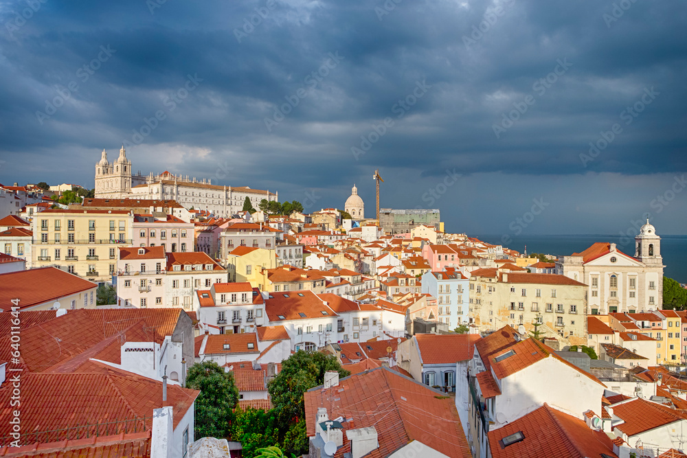 Picturesque Alfama District in Lisbon in Portugal With Townscape Scenery Made During a Blur Hour
