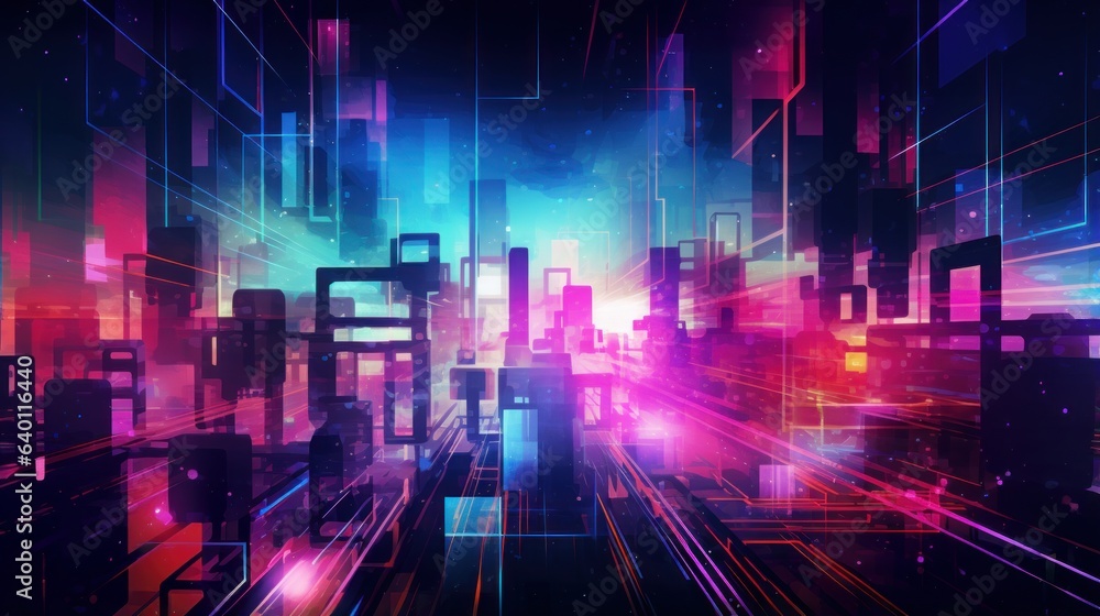 Abstract web of neon city lights | generative ai