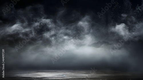 Fog In Darkness - Smoke And Mist On Wooden Table - Abstract And Defocused Backdrop, AI Generative