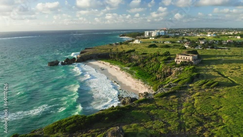 Static aerial of Bathsheba picturesque ocean and landscape. Barbados photo