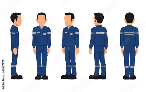 set of worker turn around on white background