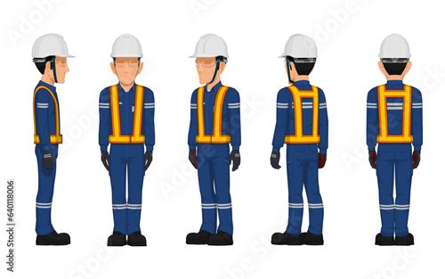 set of worker turn around on white background