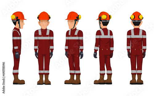 set of worker turn around on white background