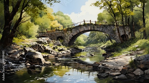 Stone bridge over a stream .