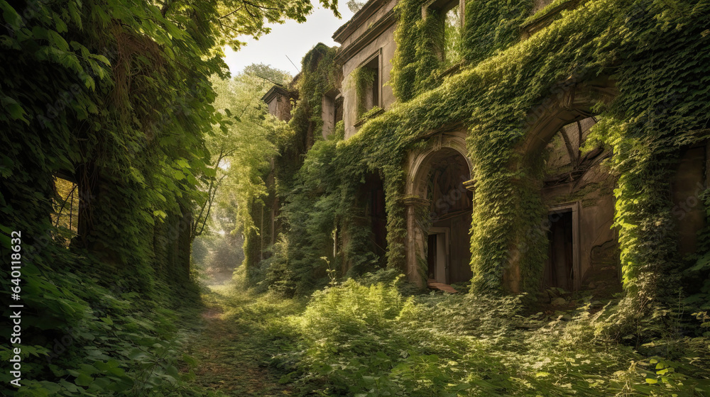 Obraz premium Ancient ruins covered in ivy