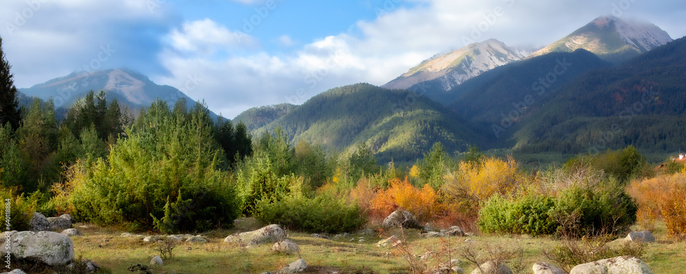 Bulgaria, Bansko banner, autumn Pirin mountains
