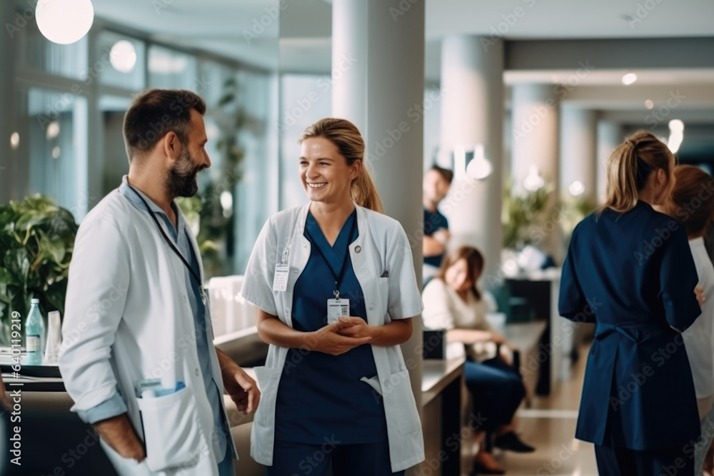 Portrait of man and woman doctor talking in hospital Portrait of man and woman doctor talking in hospital