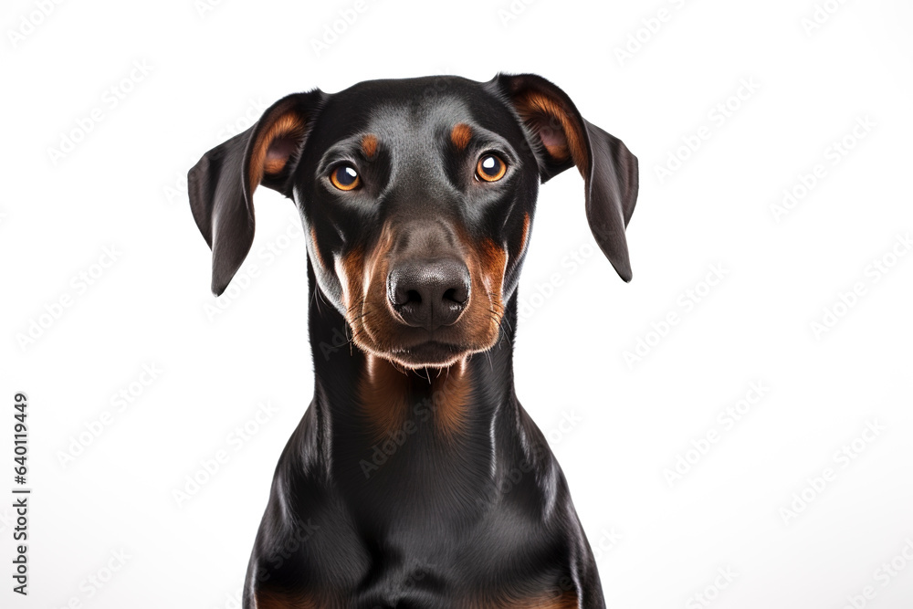 A Doberman Pinschers Dog isolated on white plain background