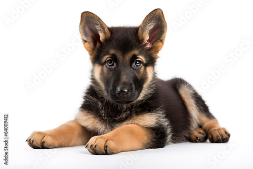 A cute little German Shepherds Dog isolated on white plain background