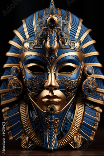 Ancient Egyptian Golden Mask of Pharaon on a black background. Generative AI