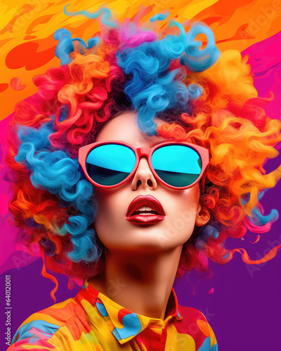 Woman with Colorful Paint in Her Hair and Modern Sunglasses extreme closeup. Generative AI