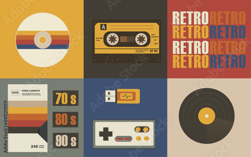 Various old-fashioned items on a retro background. Concept retro or vintage background.