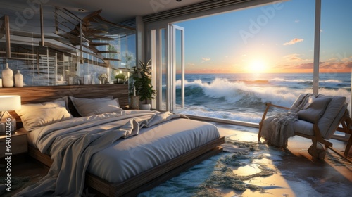 Bedroom melting into the ocean 8k realistic