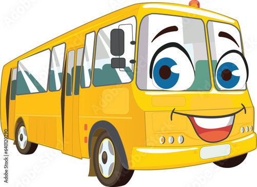 school bus cartoon image in vector. Yellow bus without background for school design