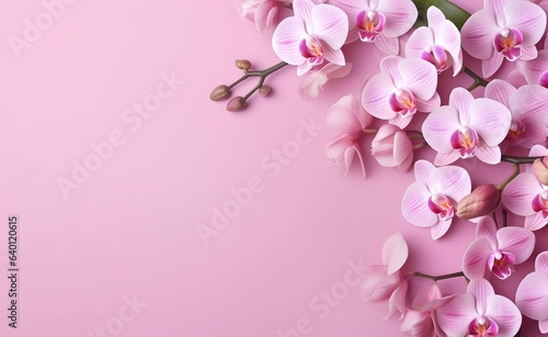 A bouquet of orchid flowers on pink background. © Curioso.Photography