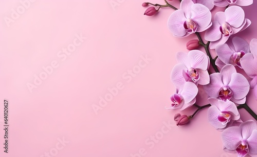 A bouquet of orchid flowers on pink background. © Curioso.Photography