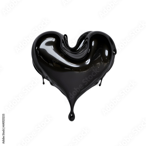 Heart shape of ink liquid, black color or crude oil on white background. The concept is blackhearted, heartbroken, unloved, betrayal or blackmail and dishonest. photo