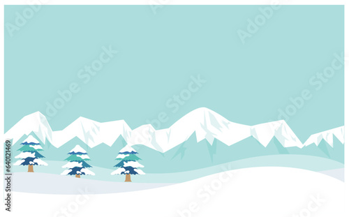 針葉樹と山脈の冬の雪景色
