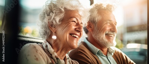 Happy elderly couple blurred background. Generative AI