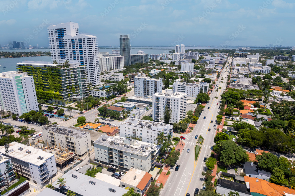 Miami Beach, Florida, USA - View of Alton Road and West Miami Beach Skyline from 12th street onwards.