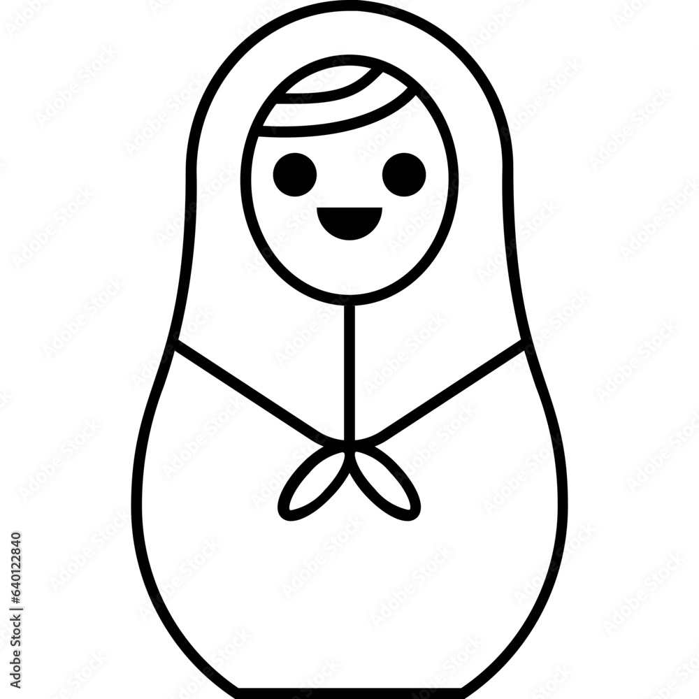 Icône de poupée Russe souriante, jouet pour enfant, personnage féminin avec un foulard sur la tête, forme géométrique avec courbe, tradition des pays de l'Europe de l'Est et de Russie, matriochka Icône de poupée Russe souriante, jouet pour enfant, personnage féminin avec un foulard sur la tête, forme géométrique avec courbe, tradition des pays de l'Europe de l'Est et de Russie, matriochka
